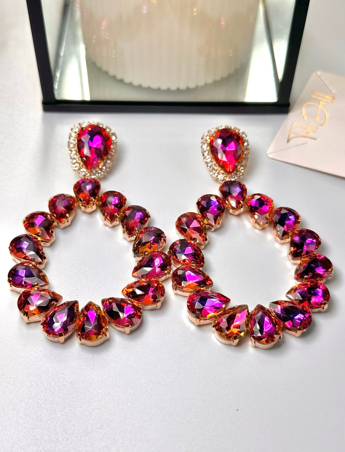 Sunset Blvd Oval Crystal Earrings